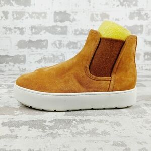 New Vince Women's Tan and White Suede Fur Platform Ankle Boots F666